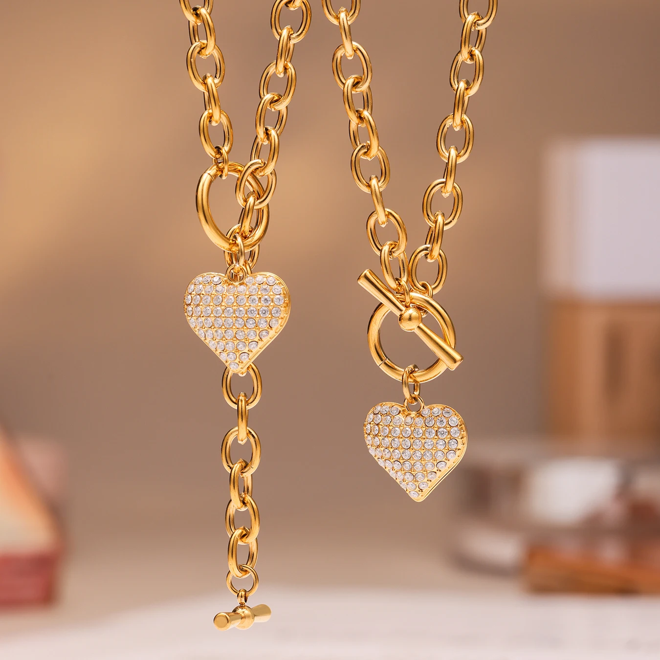 Glänzende Herz Pentant Halskette Frauen Edelstahl Vergoldet OT Schnalle Wasserdichte Kette Weibliche Mädchen Schmuck Geschenk – Detail 16