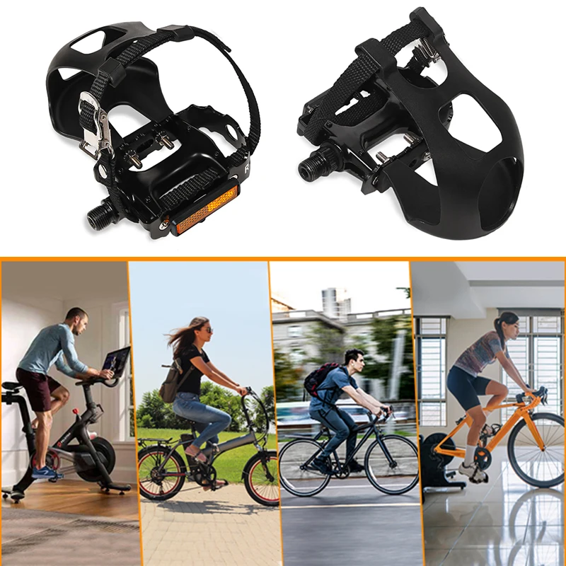 

BUCKLOS Indoor Exercise Bicycle Pedals with Toe Clips Spinning Bike Pedals Mountain Bike 9/16inch Flat Pedal Bicycle Accessories