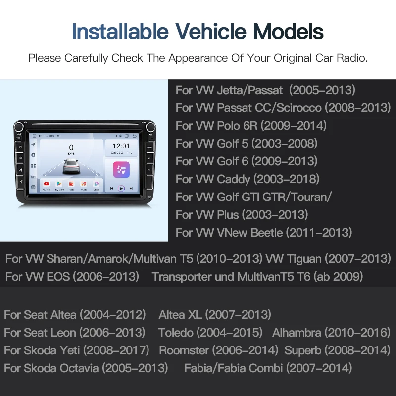 Autoradio Android 15 SZLELV per Volkswagen VW Skoda Octavia Golf Touran Polo, Lettore Multimediale con GPS e Carplay, Stereo 2Din - immagine 2