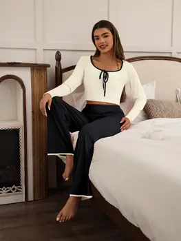 بيجامة للنساء ملابس منزلية أطقم بناطيل بيجاما ملابس نوم نسائية طقم بيجامات قمصان نوم ملابس منزلية نسائية بدلة نوم Pj 6