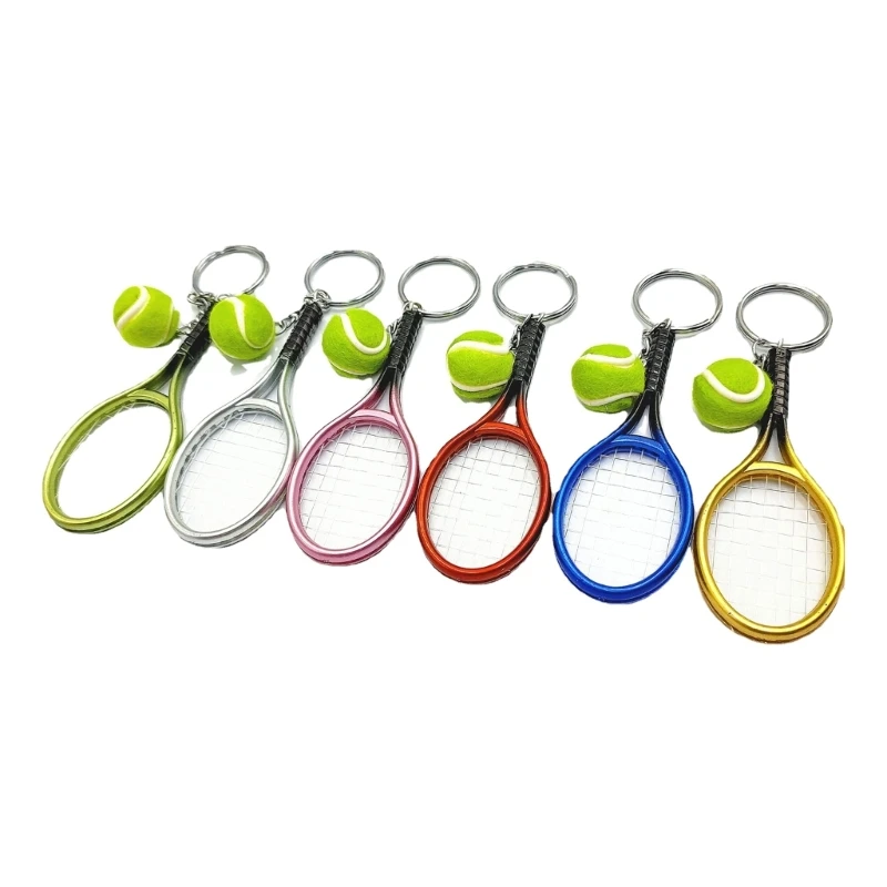 

6Pcs Tennis Keychain with Tennis Bat and Tennis Ball Gift for Kid, Tennis Keychain for Car Key Holder Backpack Pendants
