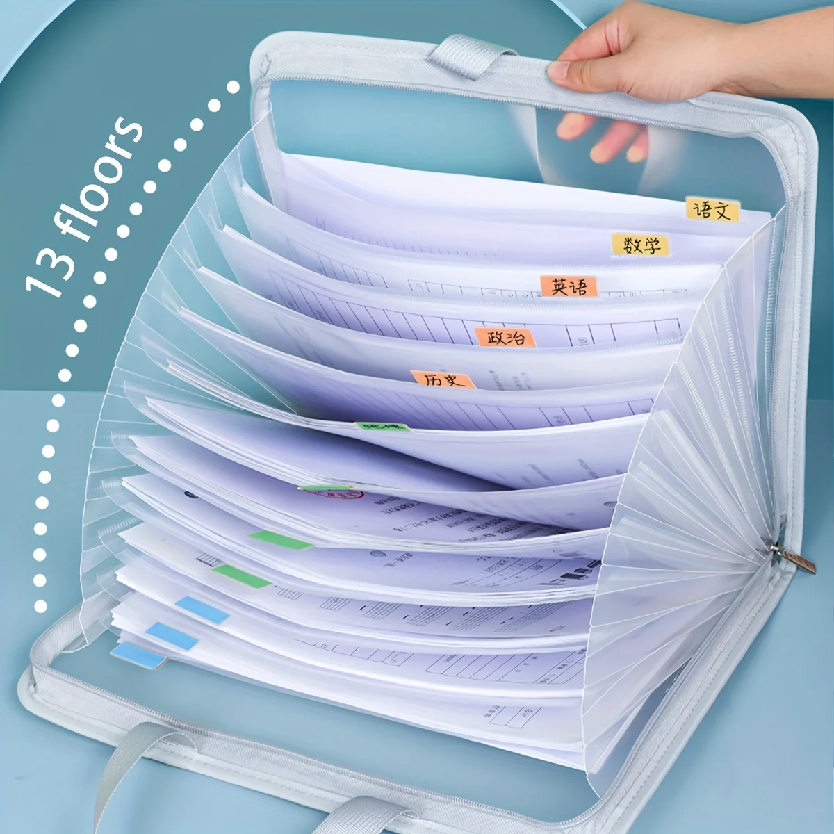 Translucent document three-dimensional organ bag large capacity waterproof document student business portable zipper storage bag file bag stationary organizer pouch transparent storage bag