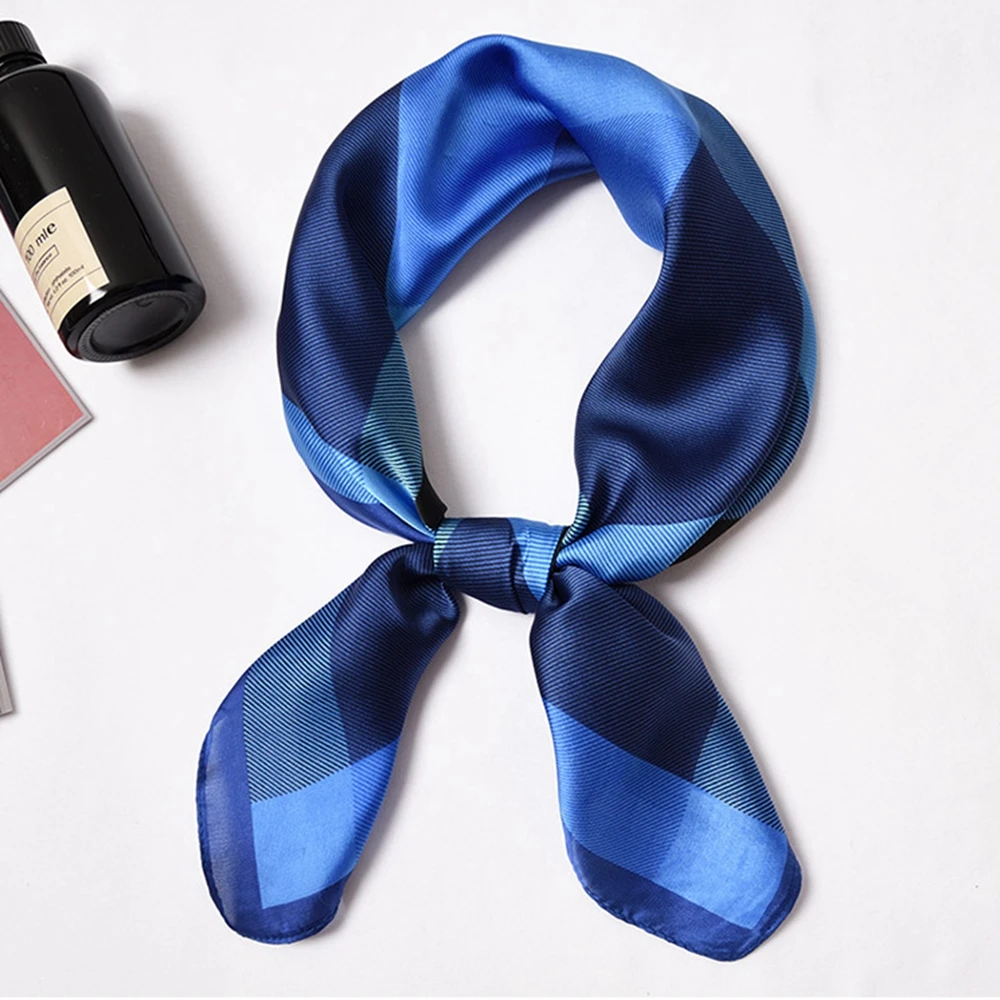 Fashion Plaid Silk Square Scarf 60cm Headband Hairbands Hair Hoop Accessories For Women Lady Head Neck Satin Scarf Handkerchief