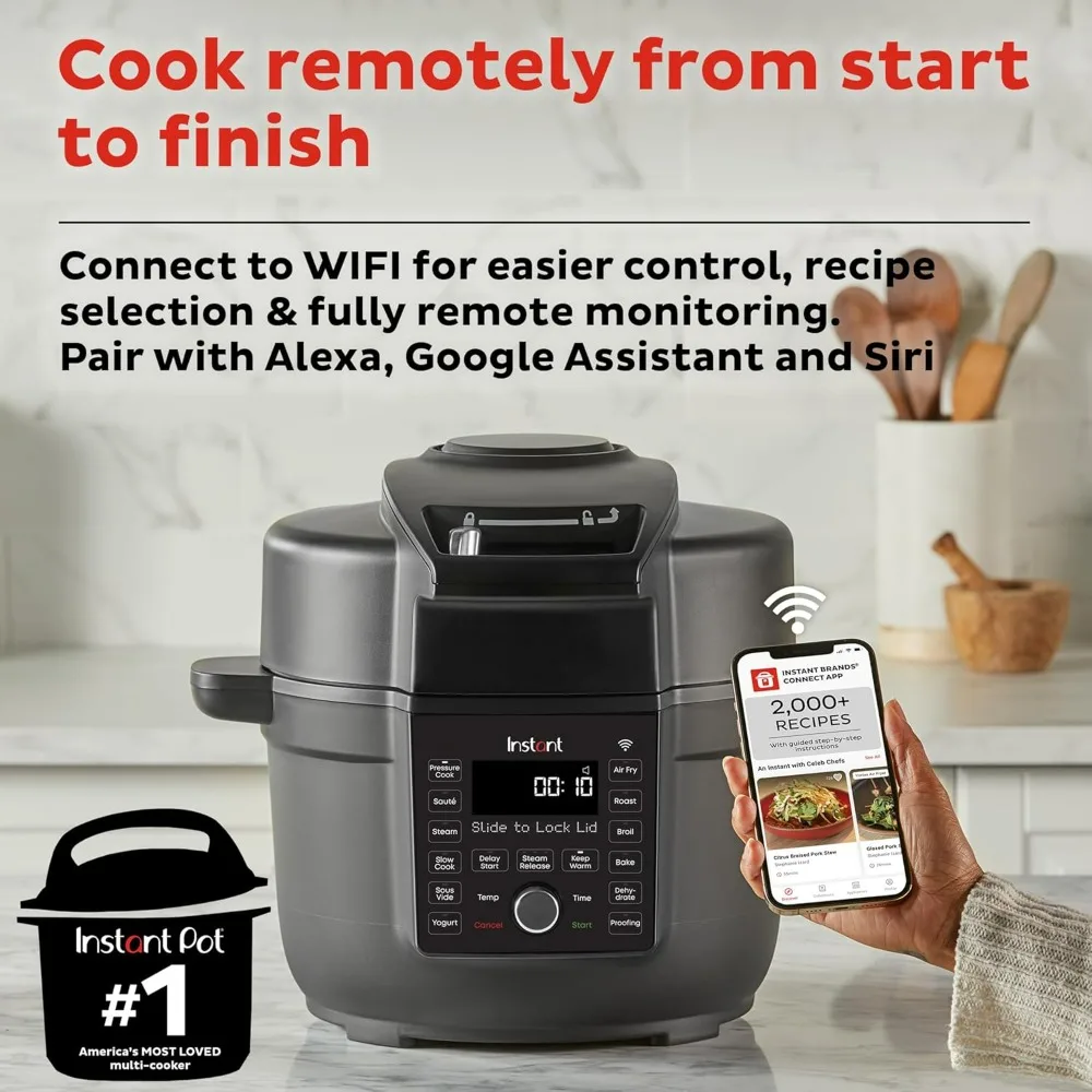 Pot 6.5 Quart Duo Crisp Ultimate Lid with WIFI, 13-in-1 Air Fryer and Pressure Cooker Combo, Sauté, Slow Cook, Bake, Steam, Warm 2