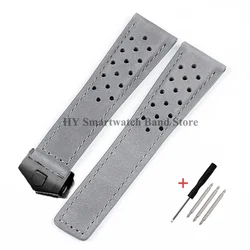 Genuine Leather Watch Strap with Brushed Cowhide and Solid Folding Buckle - 24mm (Gray - Black)