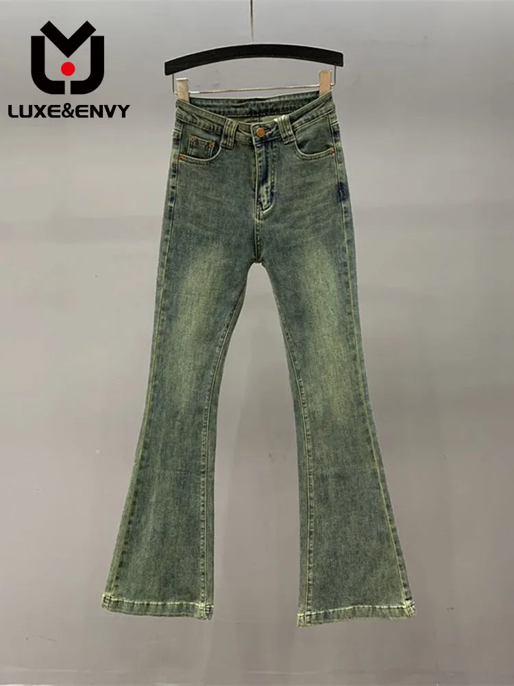 

LUXE&ENVY Washed Made Old High Waisted Slightly Flared Jeans Women Autumn 2023, New Slim Fitting Slimming