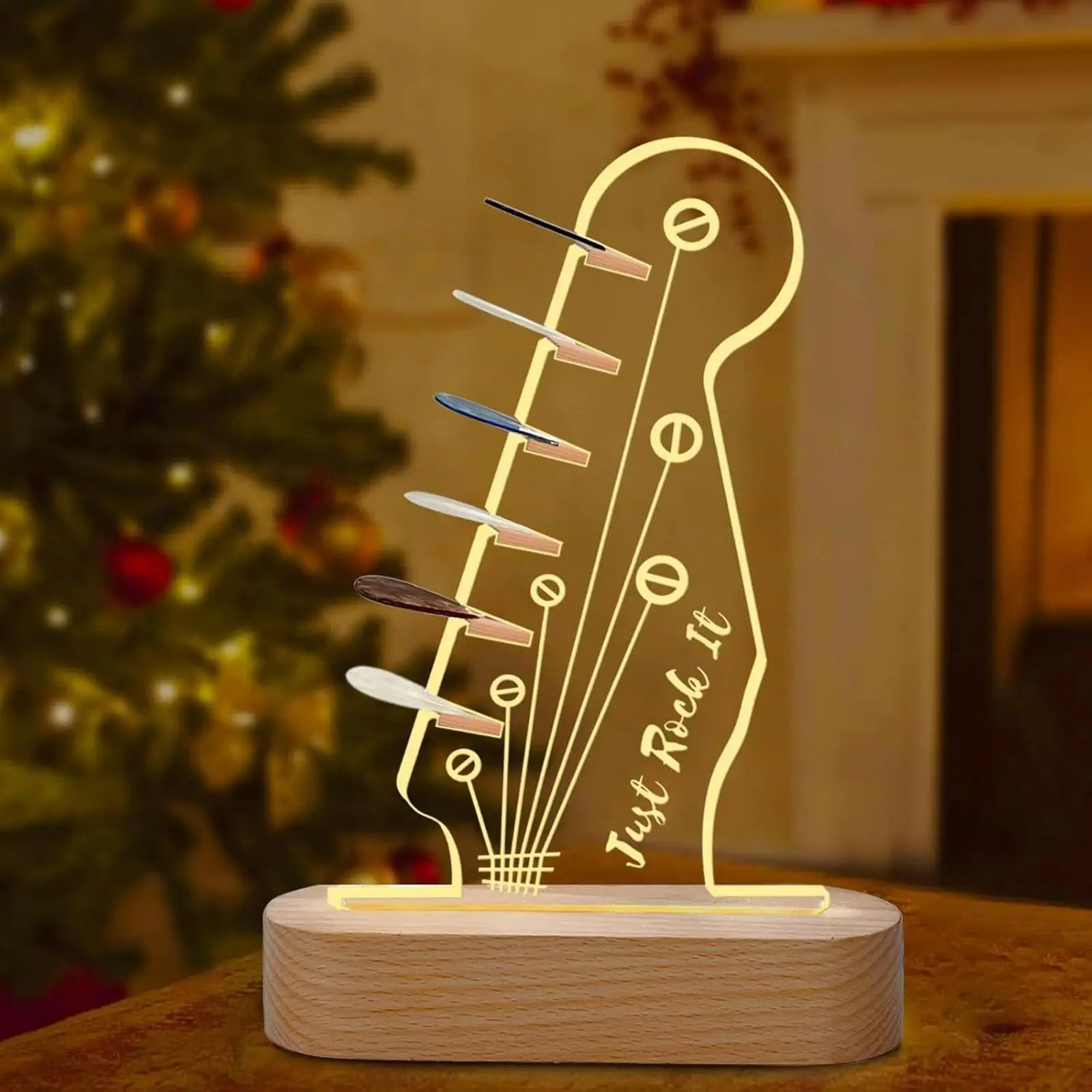 Light up Guitar Pick Holder Practical Music Gift Guitarists with Wooden Base
