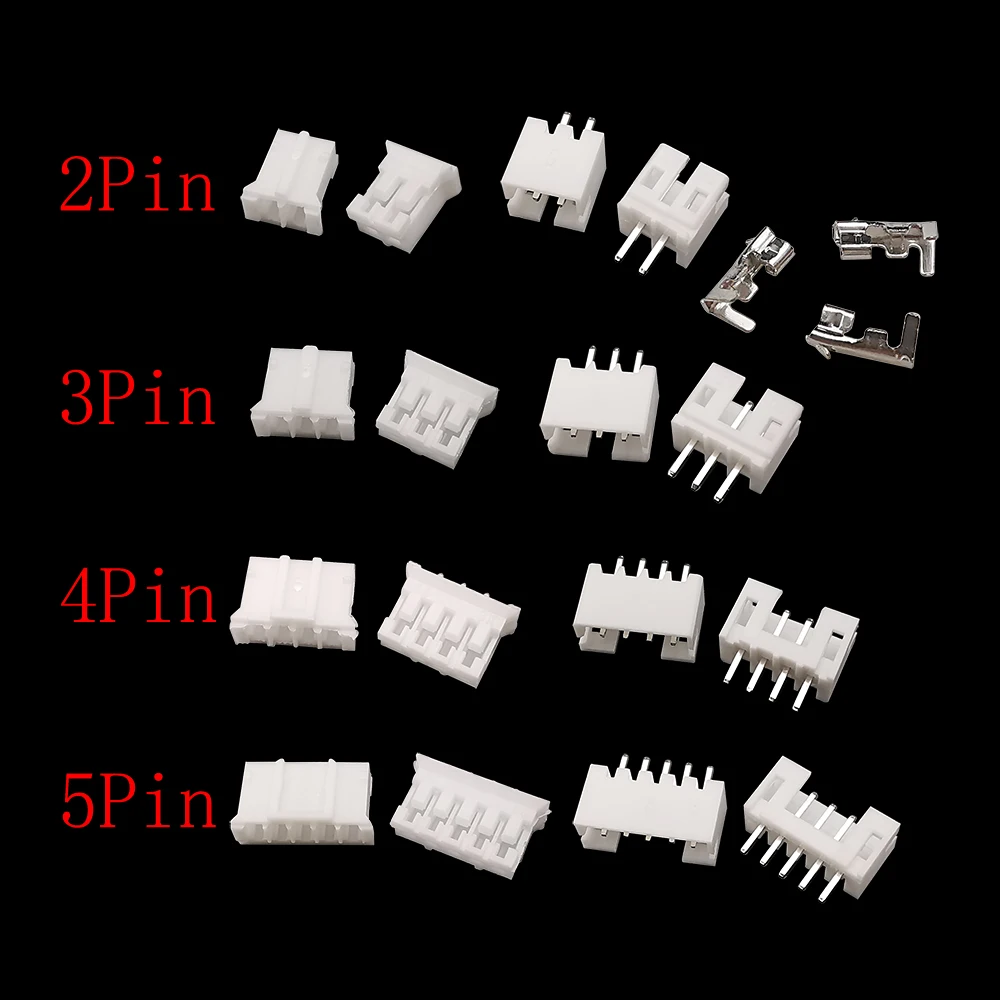 Connecteurs JST PH 2.0mm mâles et femelles en vrac, idéal pour projets électroniques.