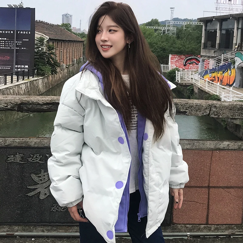 Grey Down Jacket Women Coat Black Hooded Fashion American Streetwear Y2K Style Duck Down Feather Female Winter Short Outwear
