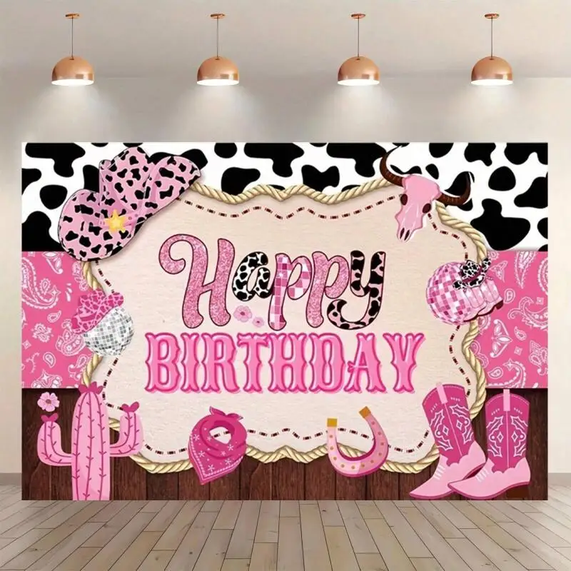 1PC Cowboy Geburtstag Hintergrund Banner Rosa Western Disco Thema Geburtstag Party Wand Dekor Hochzeit Taufe Urlaub Feier