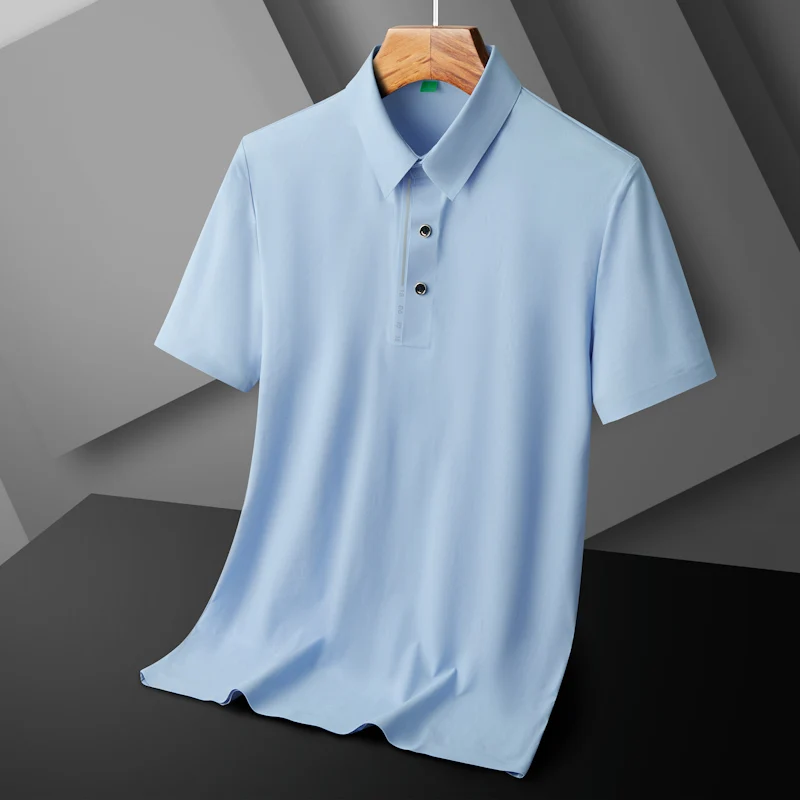 Summer Men's Thin Ice Silk Short Sleeved POLO Shirt Comfortable Loose Breathable Casual Lapel Solid Color Outdoor Sports t-shirt men golf shirt