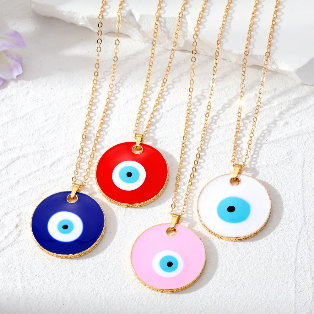 

15pcs Enamel Turkish Evil Eyes Pendant Necklace For Women Round Lucky Red Blue Eye Choker Necklaces