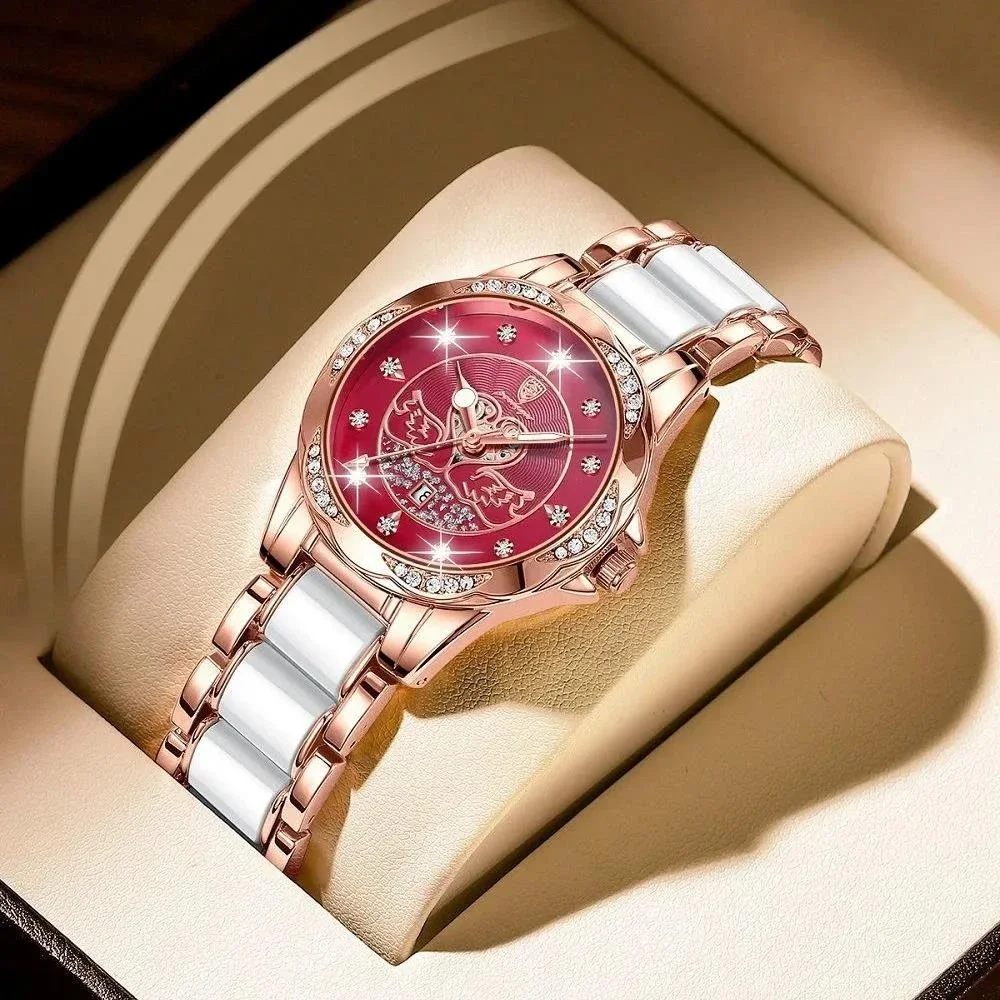 Swiss Luxury Waterproof Luminous Ladies Watch Rhinestone Double Swan Love Heart Quartz Watch for Women Wristwatch Free Shipping