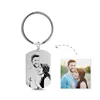 Personalized Photo Keychain Stainless Steel Laser Engraving Customized Name Date Car Keyrings for Women Men DIY Gift