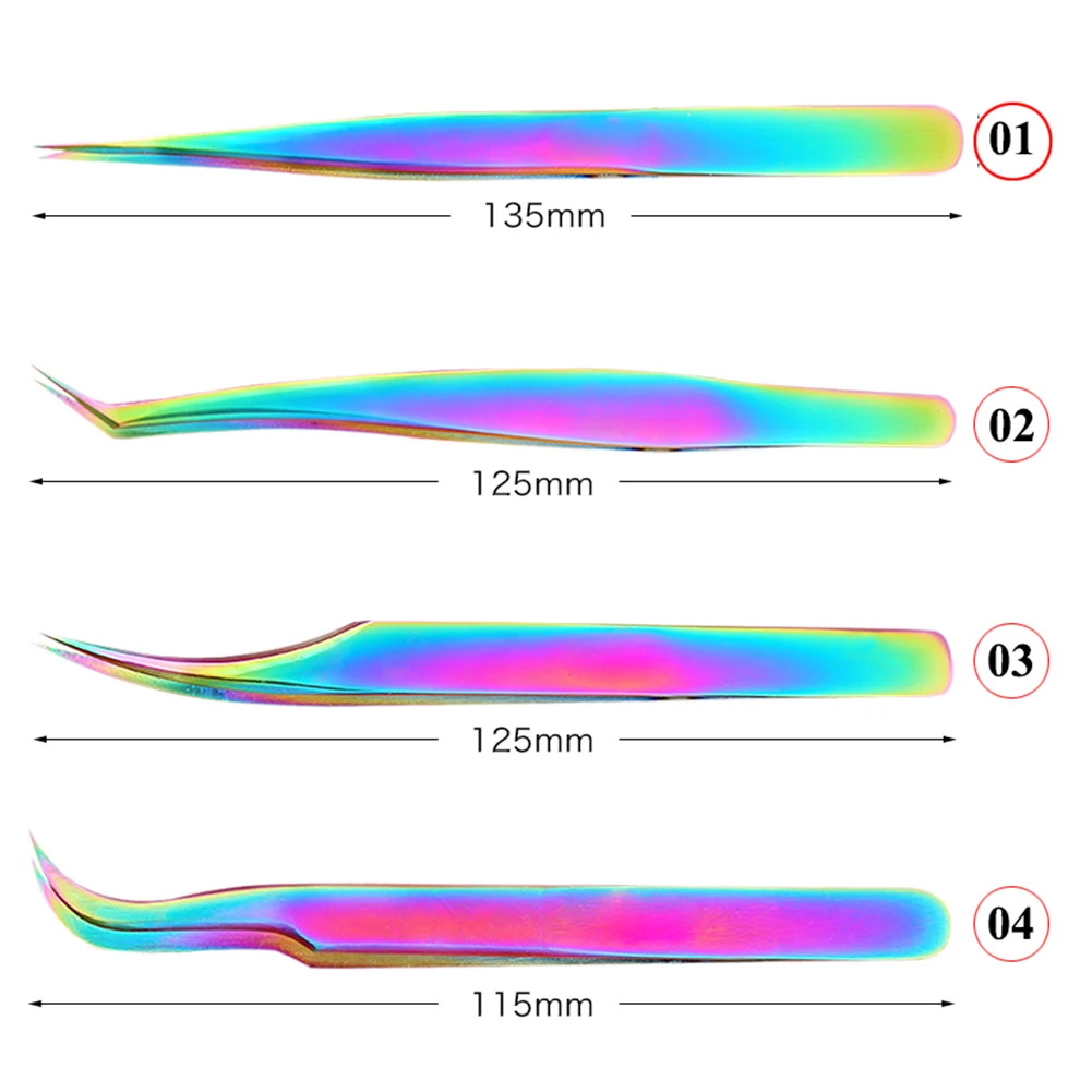 Eyelash Tweezers Rainbow Anti-static Extension Fan Lash Eyebrow Curved Straight Excellent Closure