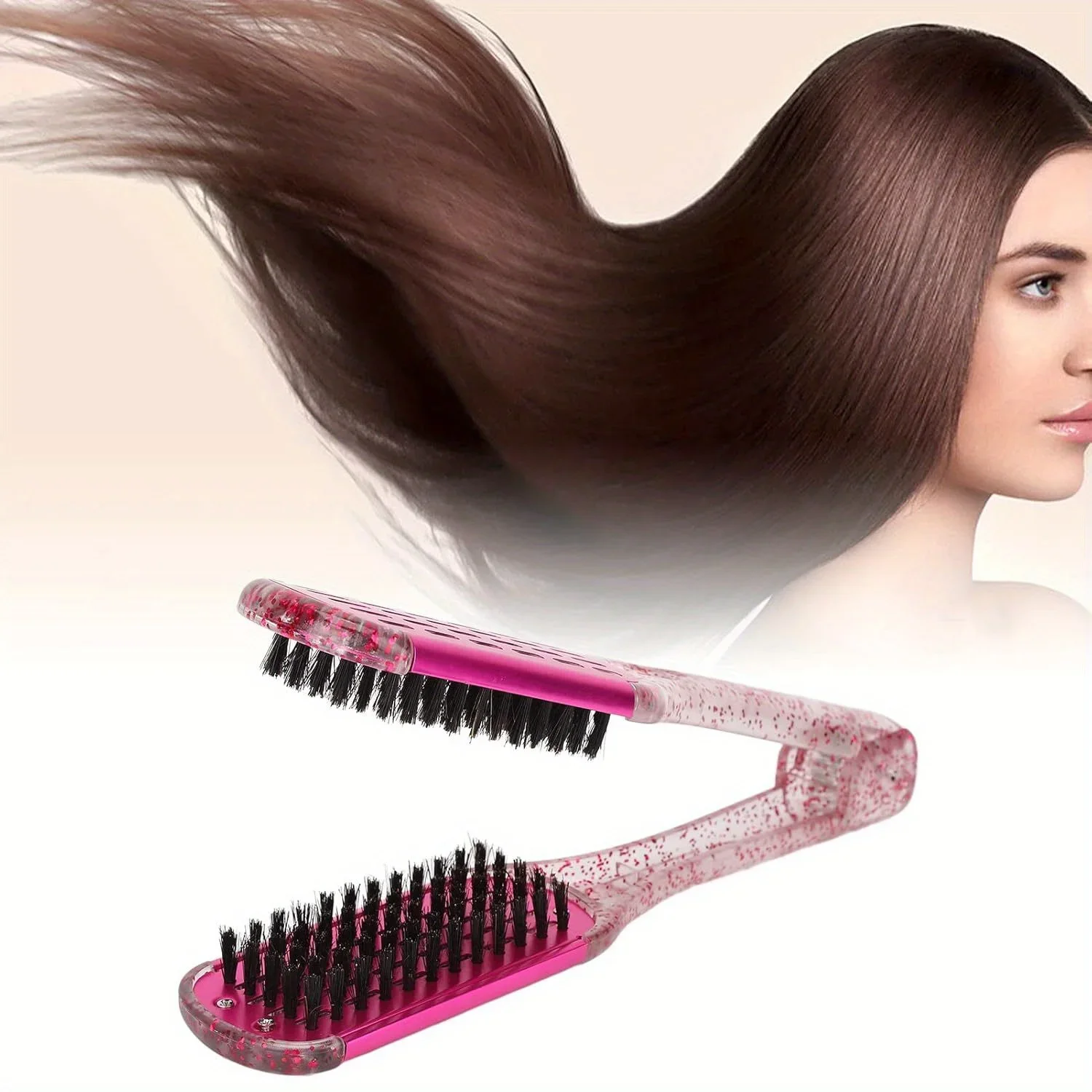 Professional Hairdressing Hair Straightener - Double Nylon Brush V-Shape Styling Comb