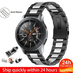 Stainless Steel Metal Watch Strap Bracelet, Universal 46mm Smartwatch Wristband for Huawei Watch 4 (Black Silver Tool)