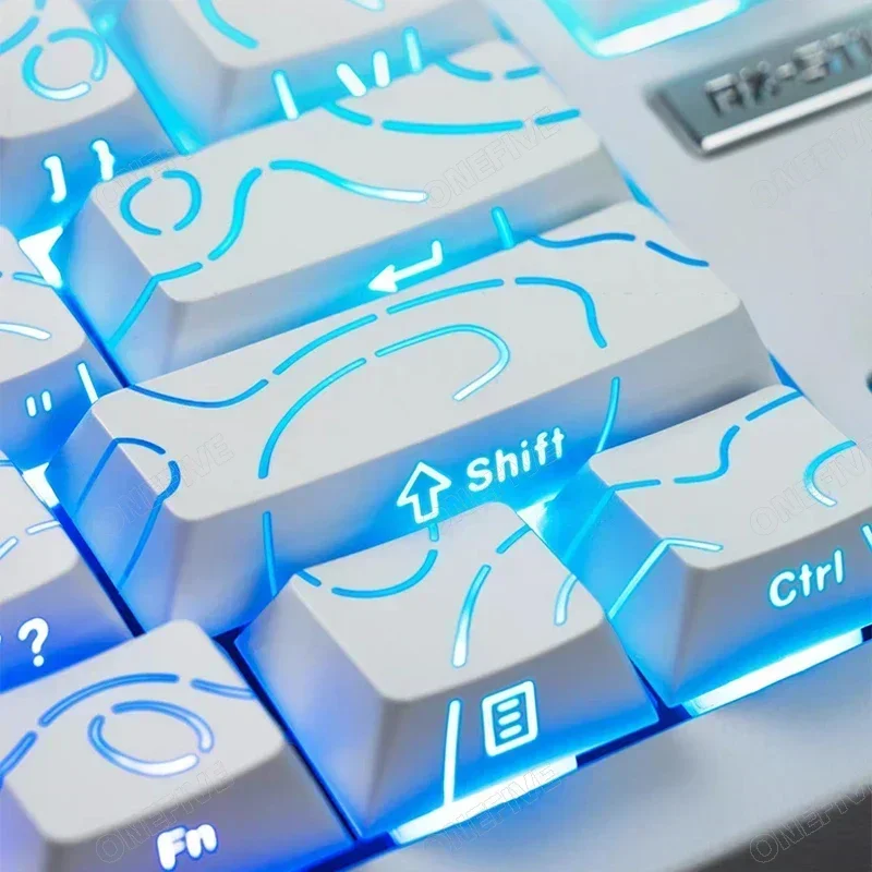 PBT Side Print Shine Through Keycaps Translucent Gaming Mechanical Keyboard Key Cap White for MX Switch Keyboard 97 Keys