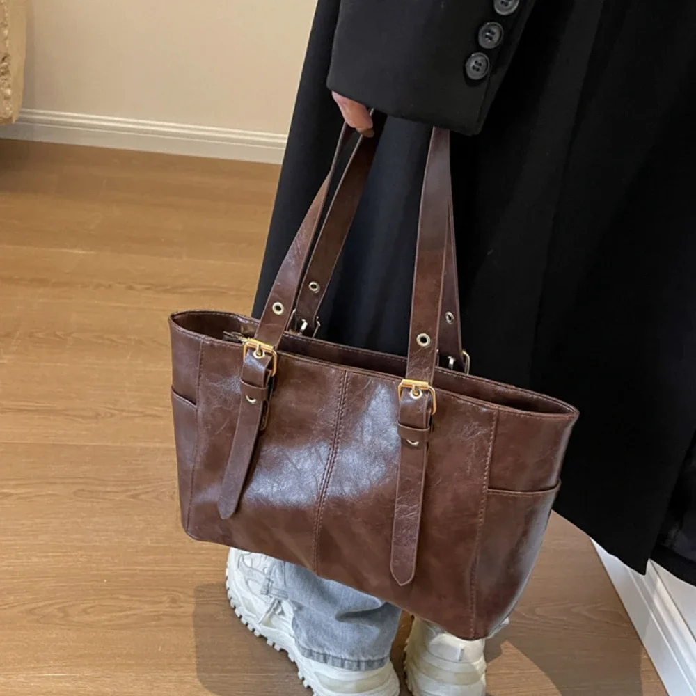 Fashion Retro Women PU Leather Shoulder Bags Trend High End Lady Tote Bag Large Capacity Female's Commuter Bag Handbag Purses 2 Fashion Retro Women PU Leather Shoulder Bags Trend High End Lady Tote Bag Large Capacity Female's Commuter Bag Handbag Purses 2