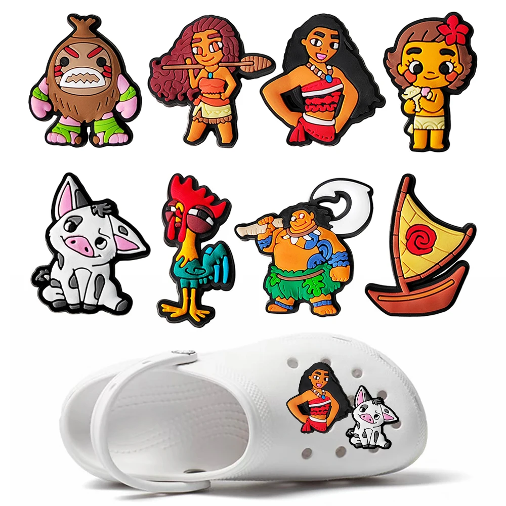 

1-12pcs Disney Moana Shoe Charms PVC Accessories DIY Garden Sandal Clog Shoe Decoration Buckle For Kids X-mas Gifts