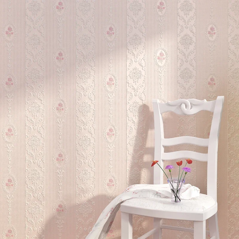 High quality warm pink vertical stripes wallpaper living room bedroom 3D European pastoral flower non-woven wall papers TV back janevini vintage european wedding bouquet pink champagne rose artificial crystal rhinestones bride flower bouquet bridal brooch