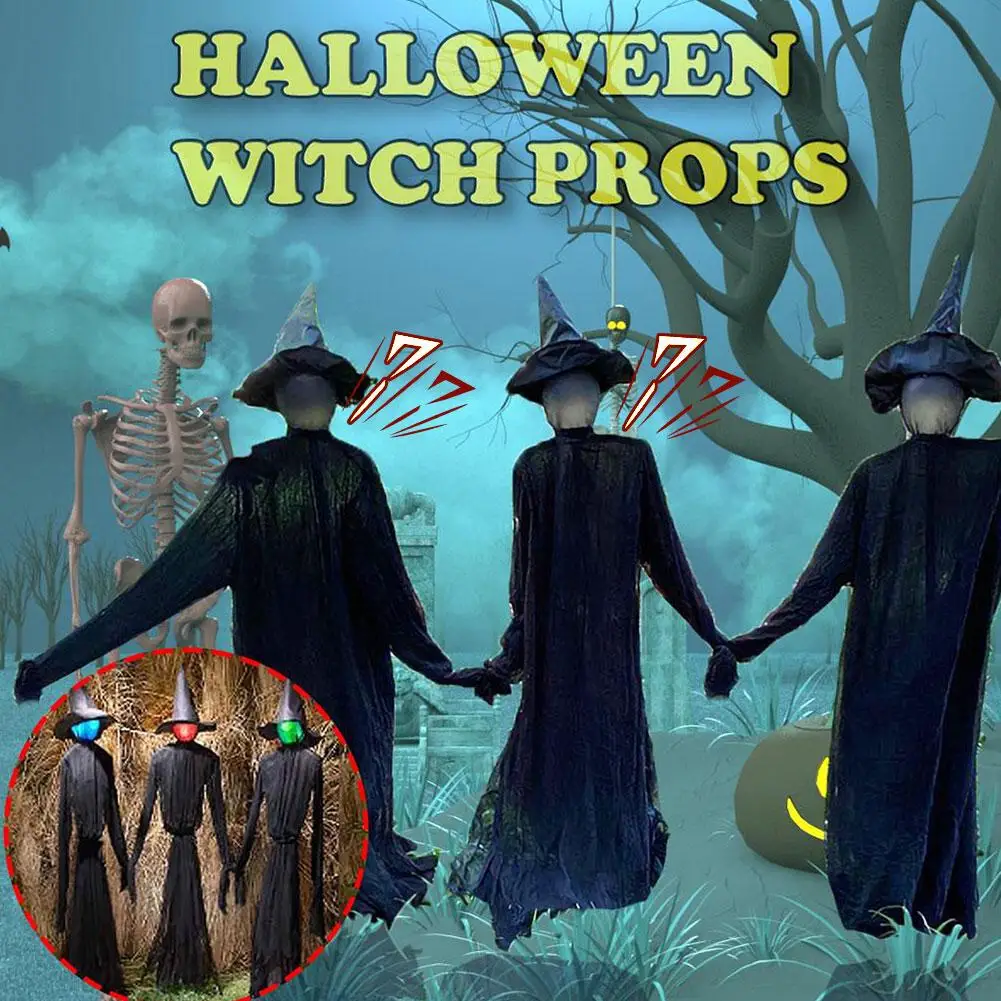 

120cm Screaming Witches Halloween Decoration With Stakes Emitting Props Induction Light Voice-activated Sound Hands Hold Wi E5C4