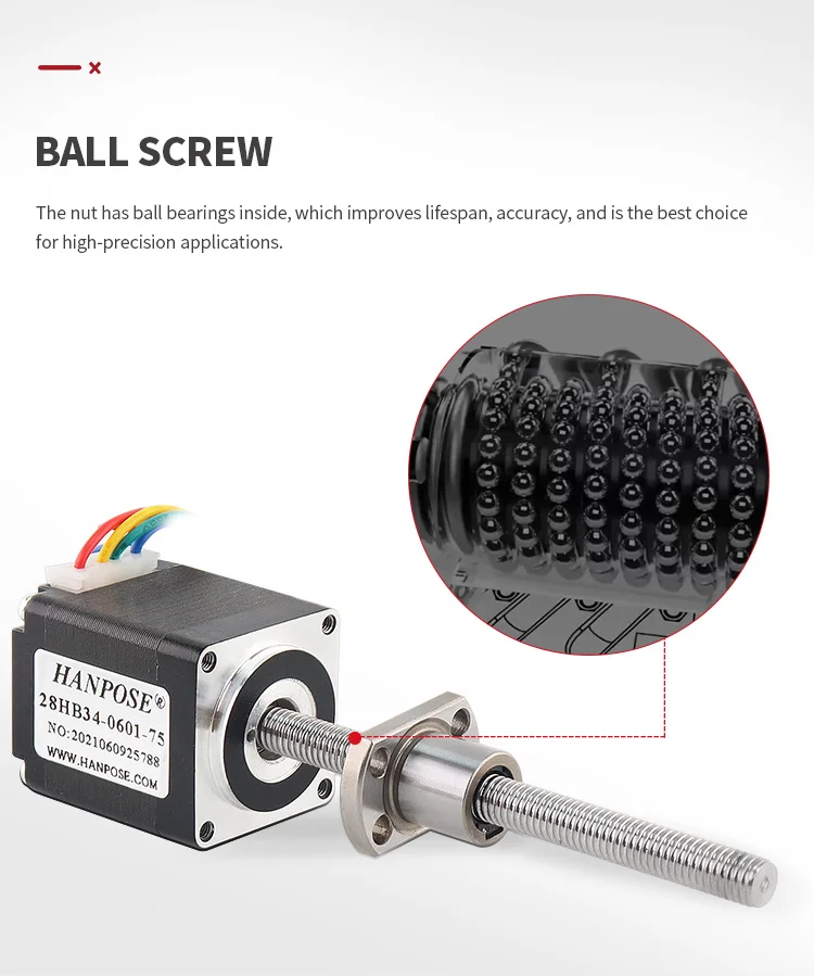 Description Picture 6 of item28 stepper motor linear 28HB34-SFU0601 L100-300MM   for 3D printer accessories ball screw nema11 stepper motor