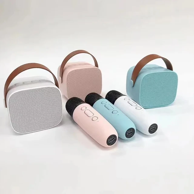 Mini machine de karaoké pour enfants, haut-parleur Bluetooth portable avec  2 microphones sans fil et lumières LED pour la fête à la maison - AliExpress