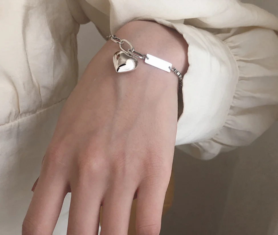 Simple silver plated retro bracelets Square Letter tag heart pendant bracelets for women fashion jewelry