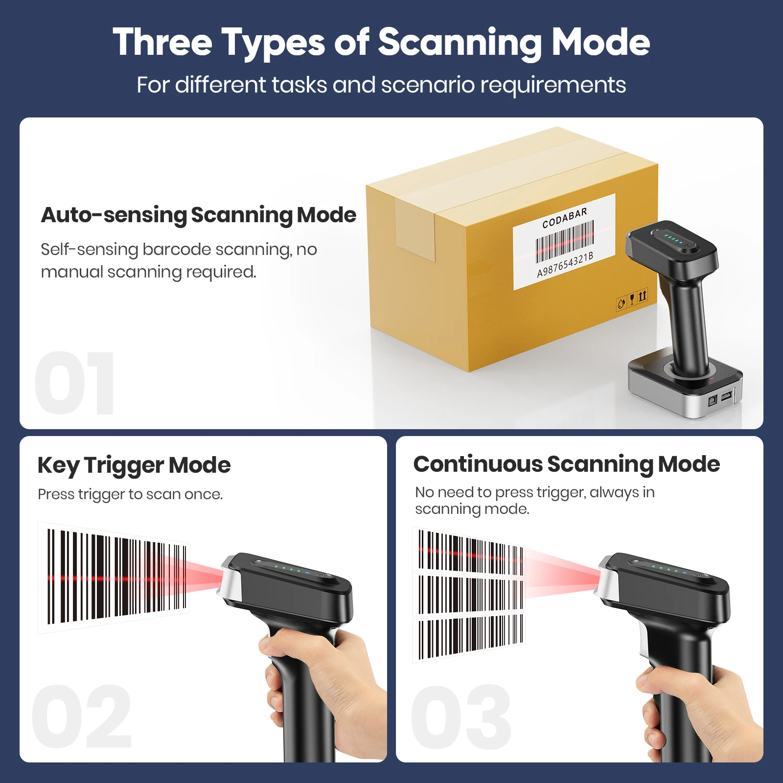 Barcode Scanner 2D Auto-sensing Screen Scanning 1D Bluetooth Bar Code Reader 2500mAh Power for Payment Warehouse Library 4 Barcode Scanner 2D Auto-sensing Screen Scanning 1D Bluetooth Bar Code Reader 2500mAh Power for Payment Warehouse Library - Image 4