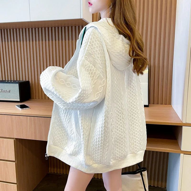Women's Long Drawstring Hoodies, Thin Cardigan Sweatshirt, Female Tops, Loose, Drawstring, Zipper Jackets, Spring, Autumn, New