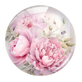 Elegant Handmade Pink Rose and Peony Glass Cabochon