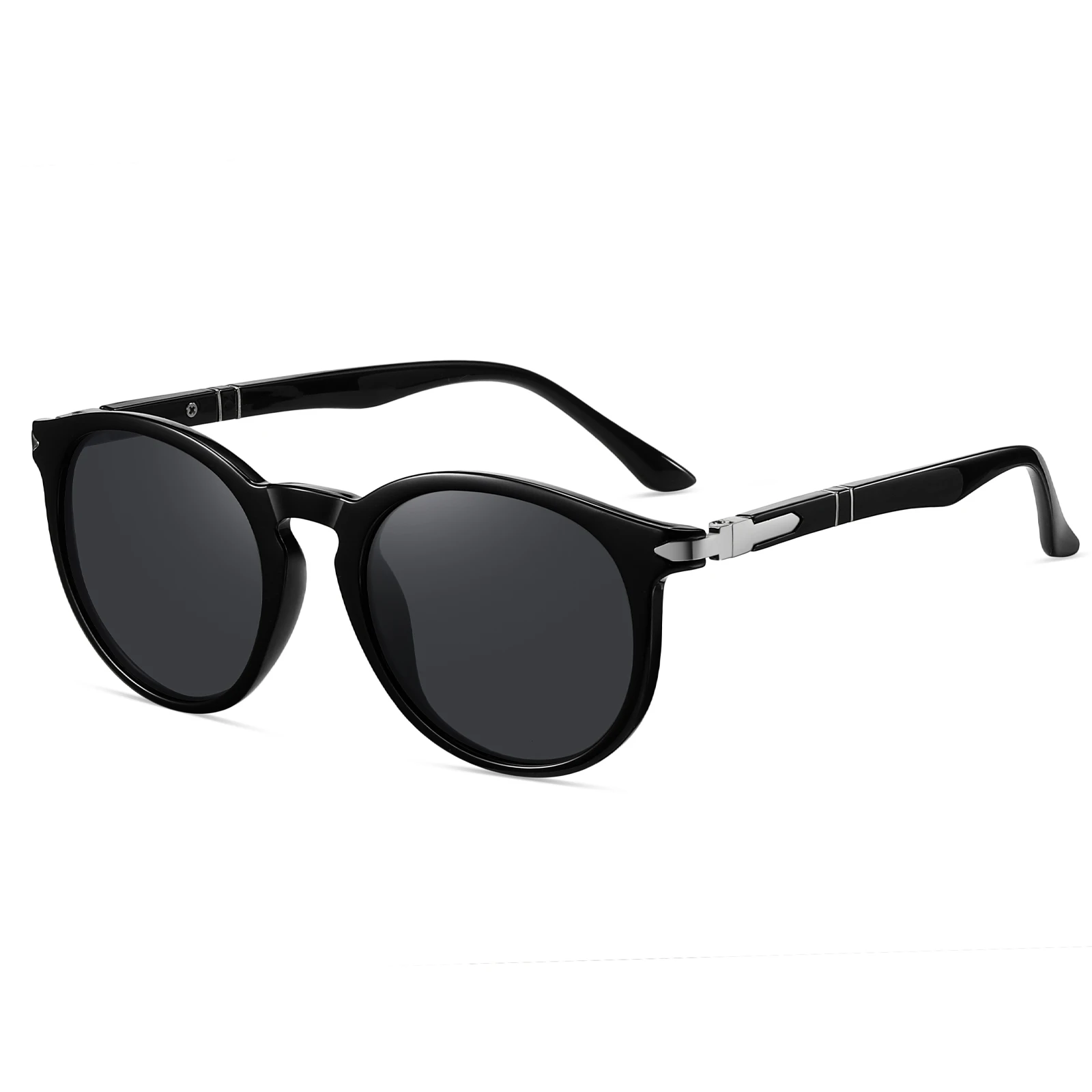 

Polarized Retro Round Sunglasses For Men Women Trendy Vintage TR90 Oval Metal Black Shades Eyewear