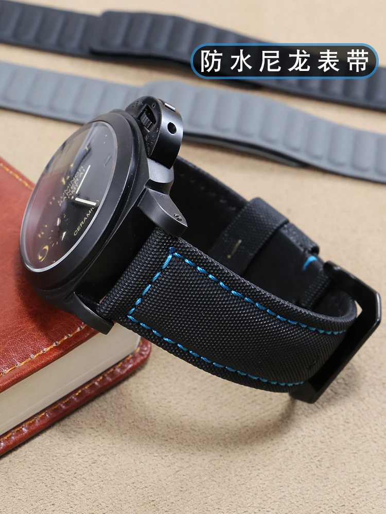 

For Panerai carbon fiber nylon Leather watch strap 441 1084 2209 2973 PAM01661 men Black blue watch band Accessories 22 24mm 26m