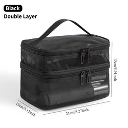 Large Capacity Waterproof Travel Makeup and Toiletry Organizer with Handle (Black double - layer)