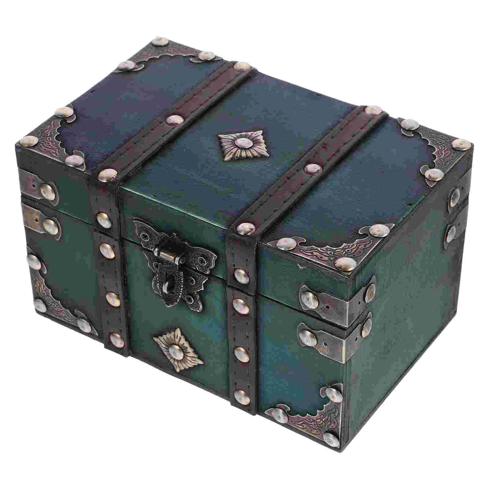 

Retro Wood Treasure Box Lock Vintage Jewelry Trinket Box Decorative Storage Chest