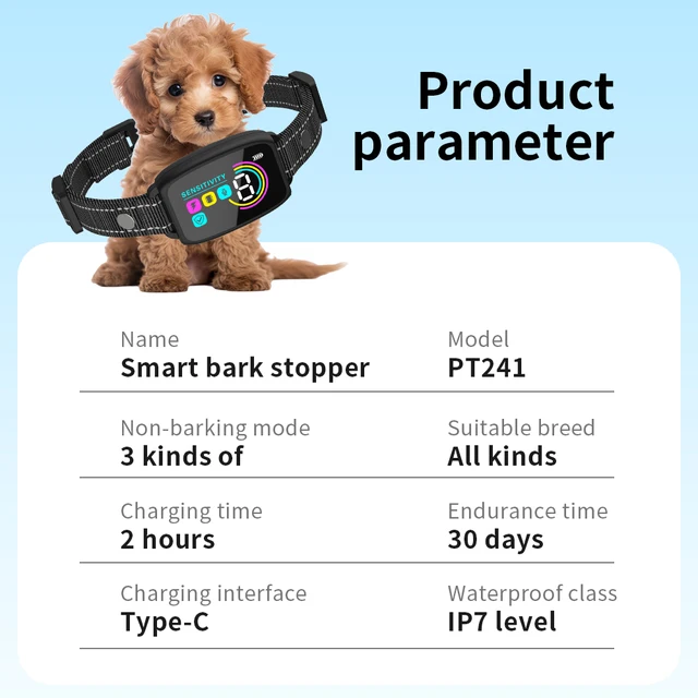Dog Training Collar Automatic Anti Bark Dog Collar Type-C Rechargeable Dog Trainer Electric Shock Vibration Buzzer Waterproof 2