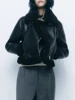 TRAF Women's Winter New Fashion Casual Jacket Jacket Thickened Warm Loose Fur One Coat Coat Long Sleeve Zip Retro Short Jacket 3