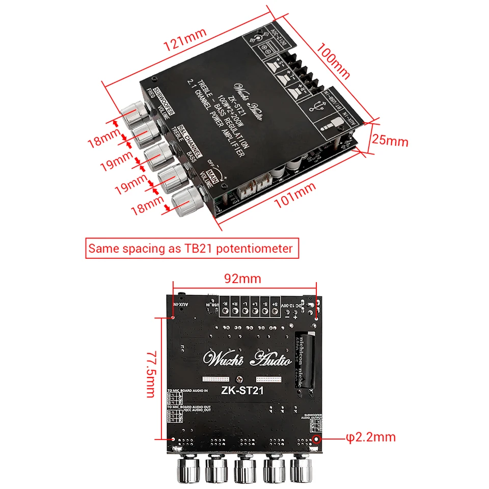 thumbnail image 2 of ZK-ST21 TPA3221 Bluetooth Power Amplifier Board With Subwoofer 2 of 10