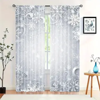 Snowflake Christmas Printed Curtains 1