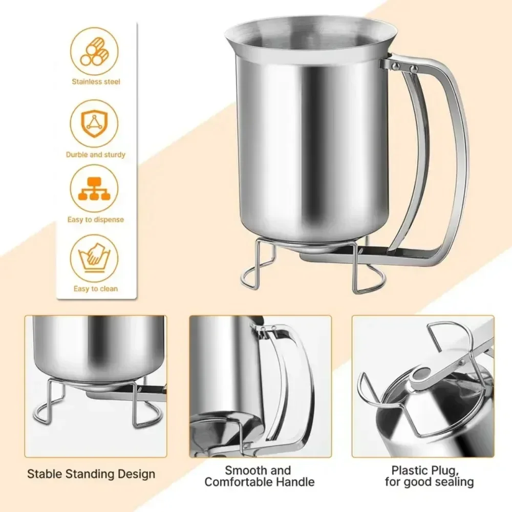 Dispenser Per Pastella In Acciaio Inox Con Supporto - 4 Beccucci In Silicone Per Pancake, Cupcake, Frittelle (1,2L)
