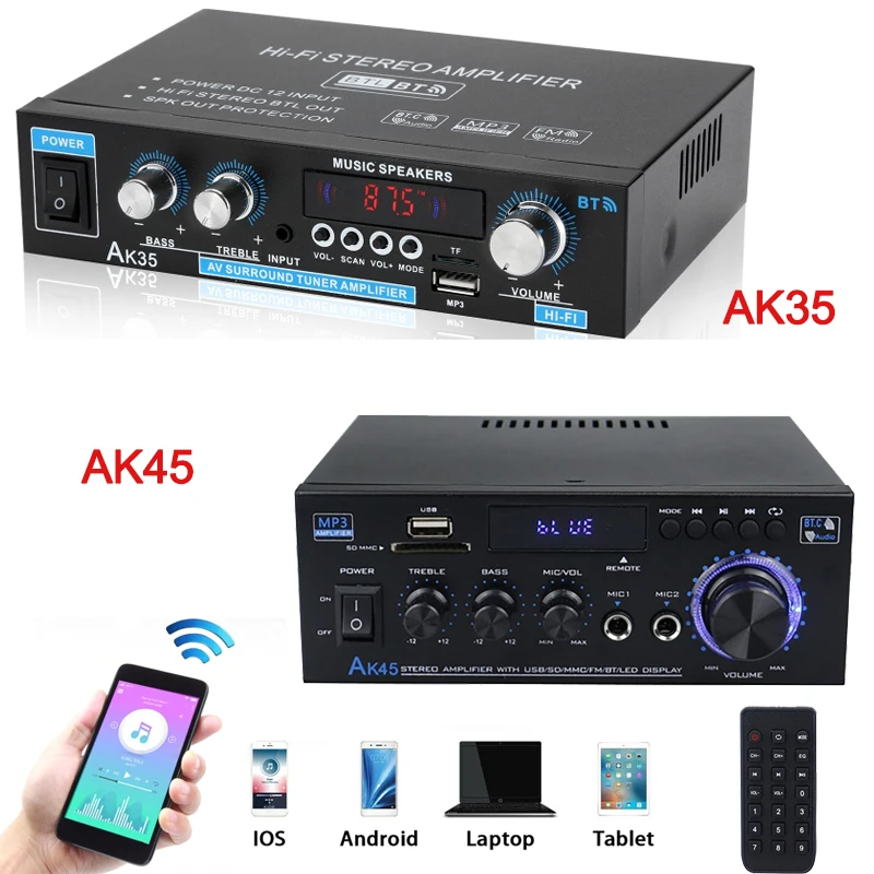 Bluetooth Home Digital Amplifier with HiFi Audio and Bass Enhancement