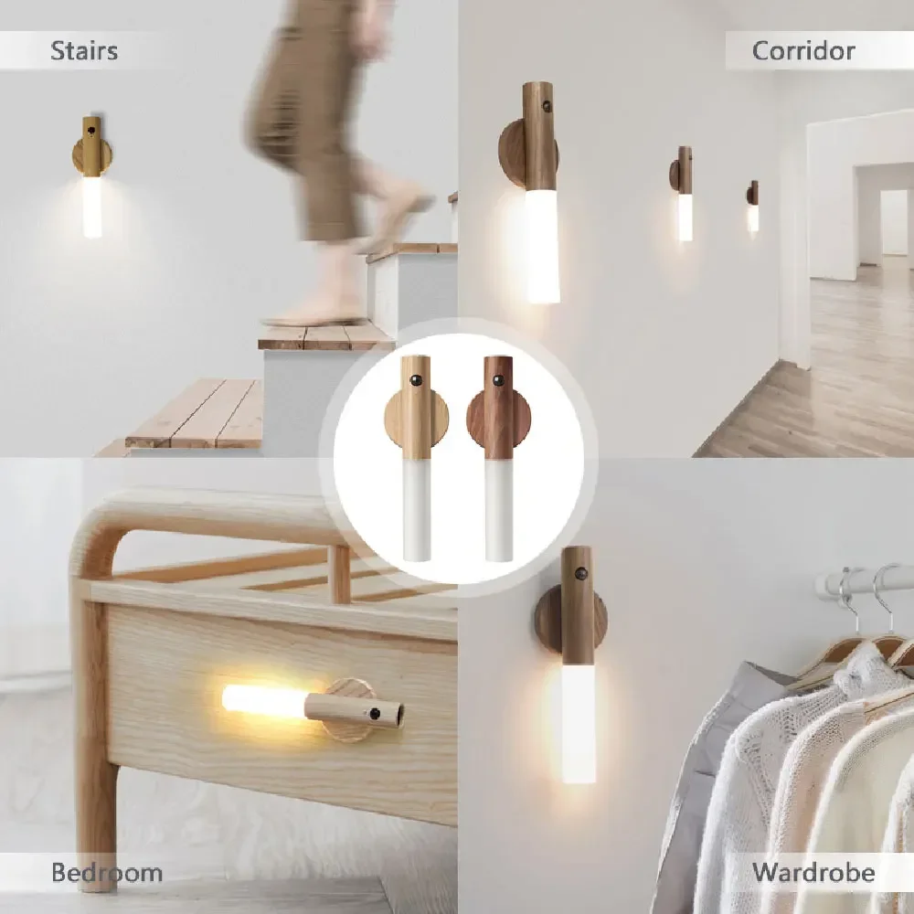 Intelligent Wooden Magnetic Suction Lamp LED Charging Night Light Staircase Corridor Bedroom Atmosphere Human Body Sensing Light Sef252942971440af952199654fb8280dM