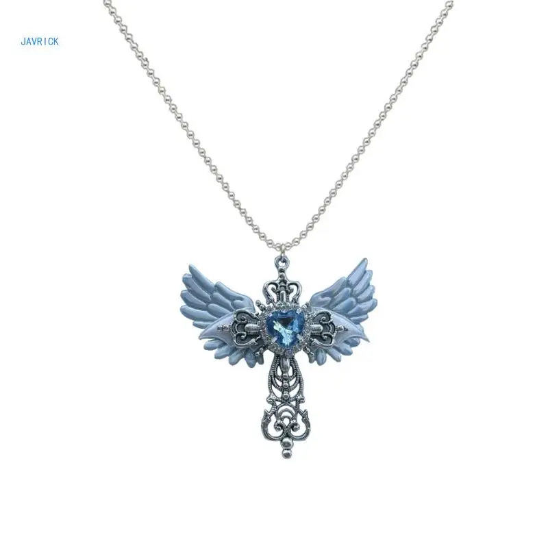 

Blue Angel Crossed Necklace Hip-hop Light Luxury Female Summer Jewelry