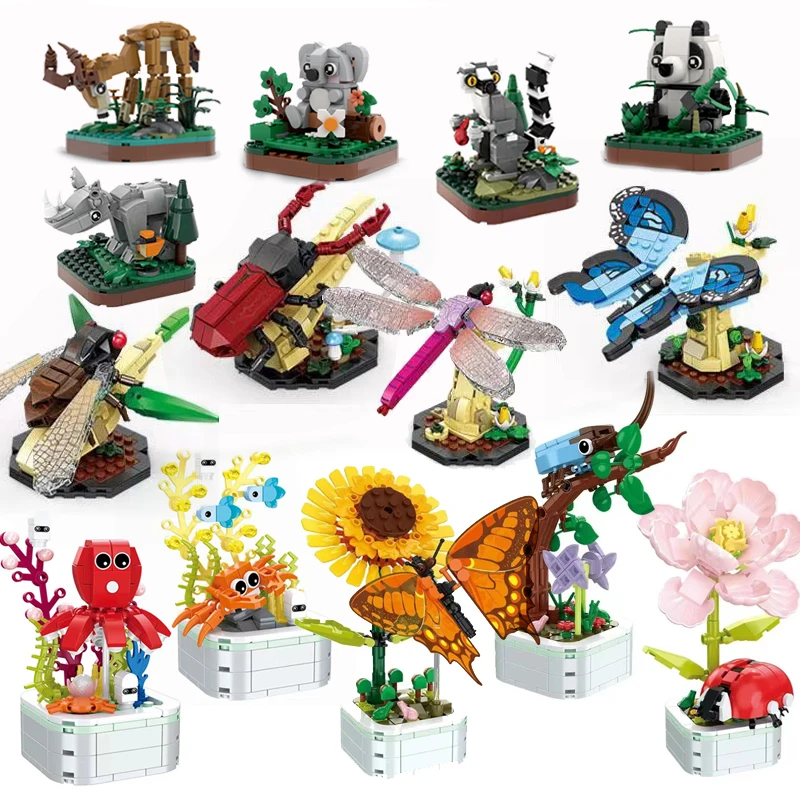 

1pcs Cute Forest Animal Building Blocks More Types Bird Insect Marine life Bricks Zoo Toys For Children Tabletop Decoration Gift