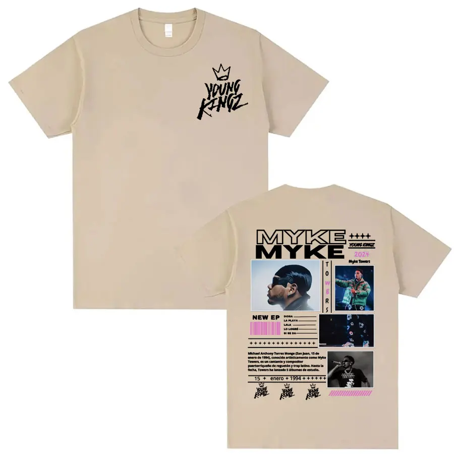 Rapper Myke Towers Young Kingz Album Graphics T Shirts Men Women Fashion Vintage Hip Hop T-shirt Casual Cotton Oversized T Shirt 6