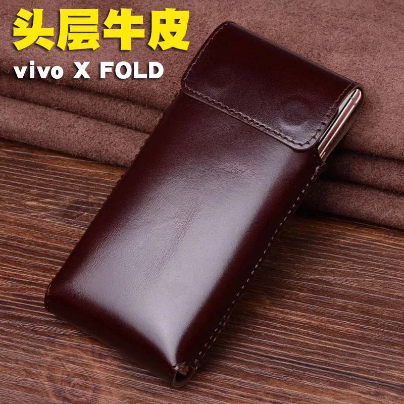 

Genuine Leather Luxury Case for Vivo X Fold Case Pouch Protective Case Hanging Waist Type Business Style Handmade Leather Case