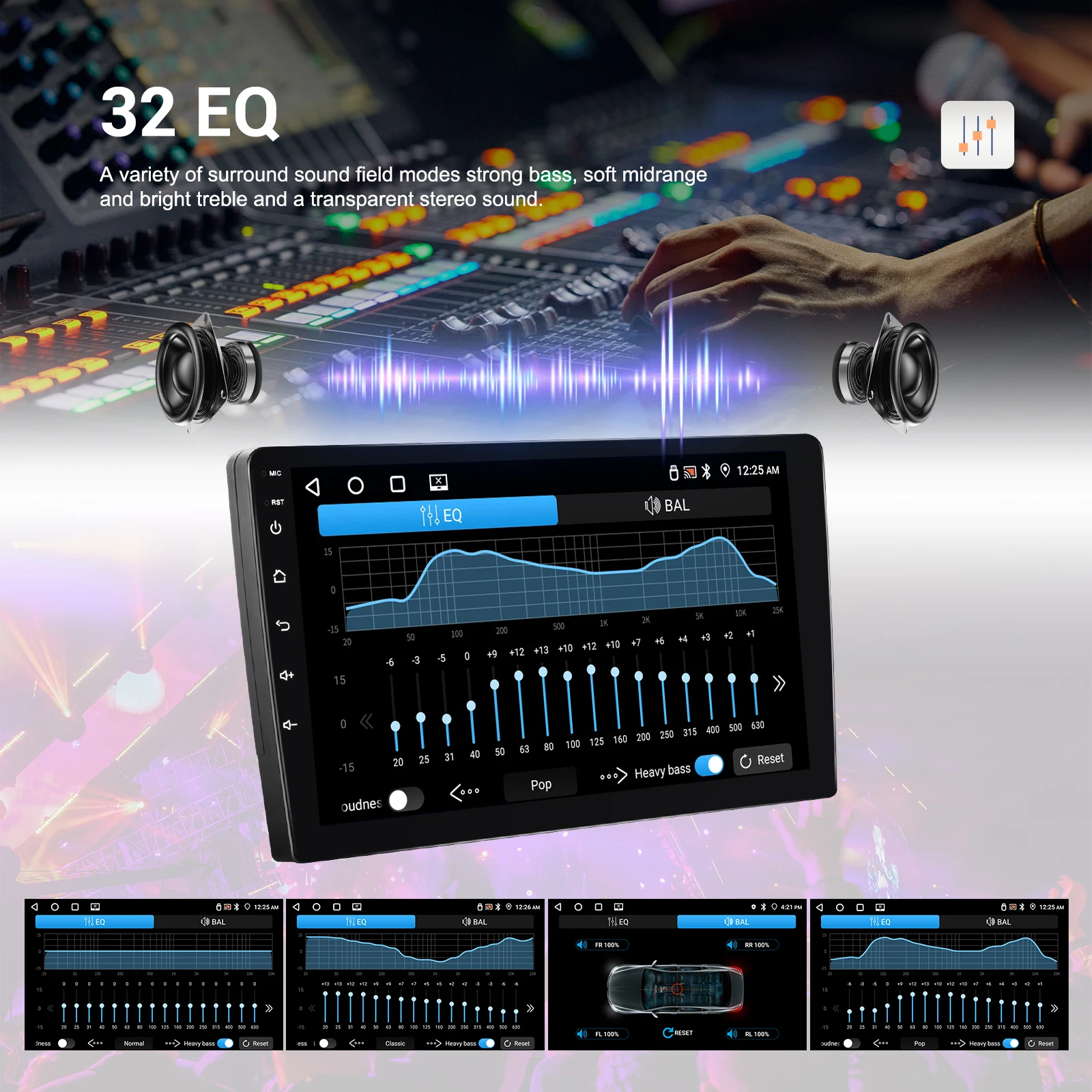 Radio para Auto Podofo 4+64G 7''/9''/10.1'' Reproductor Multimedia Universal Carplay Android Auto WIFI GPS Navegación 4 Núcleos FM RDS EQ USB 5