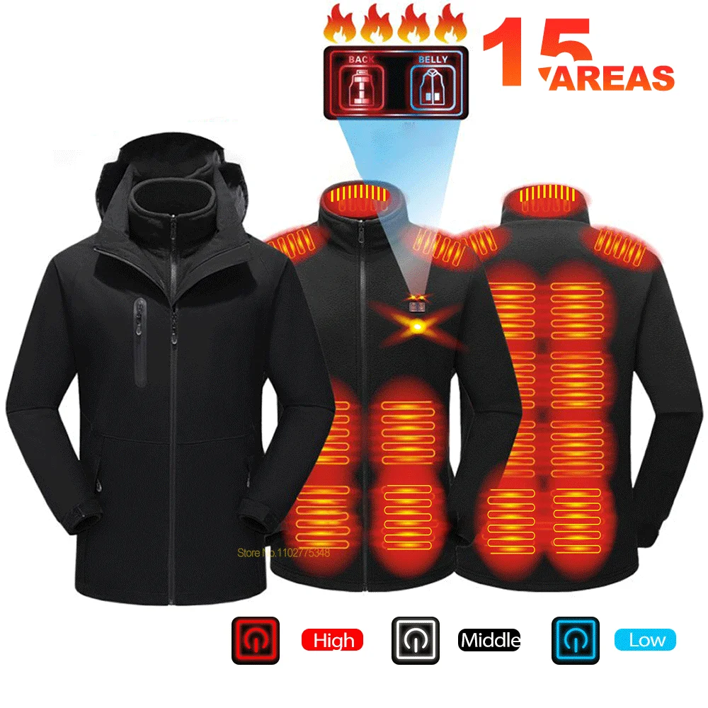 Heated Jacket 15 Zone Men Women Washed USB Charging Heated Clothing