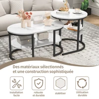 Tables d'appoint Superaly avec structure en métal pour salon, ensemble de 2 tables basses, cercles et ellipses, faciles à assembler, table à thé en MDF 3